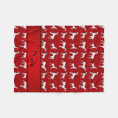 赤いパーソナライズされたダルマの犬の名前 フリースブランケット (正面(横))