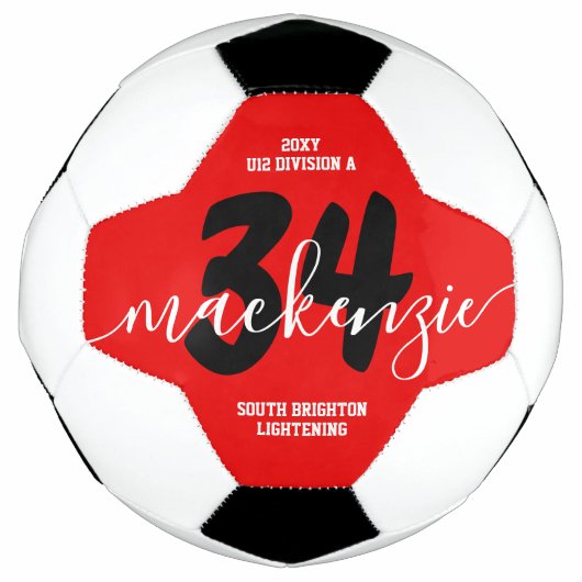 赤いパーソナライズされたチームカラー名ジャージー番号 サッカーボール (正面)
