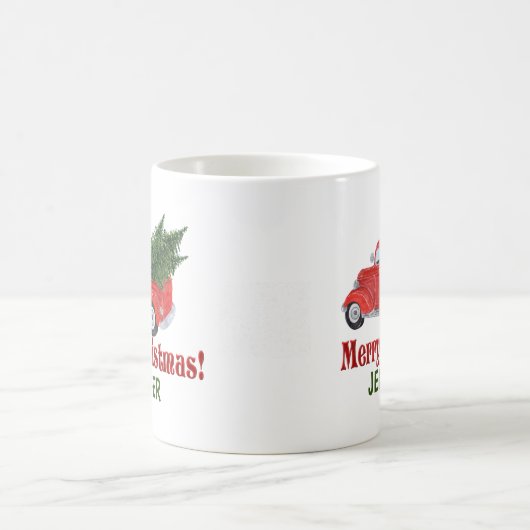 赤いパーソナライズされたトラックと木 コーヒーマグカップ (中央)