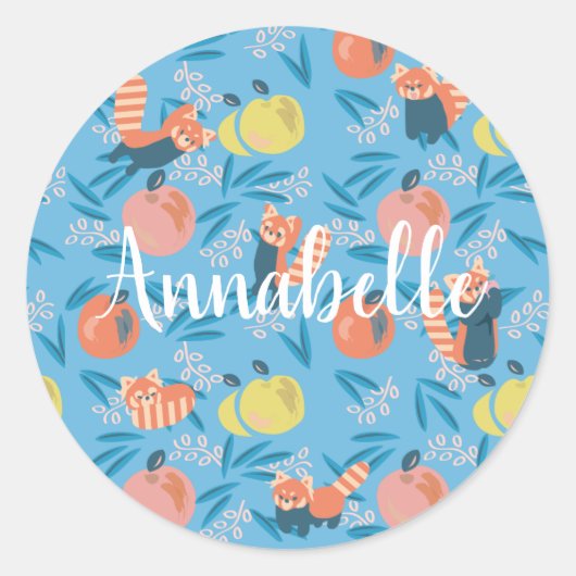 赤いパーソナライズされたパンダの青いアップルシール ラウンドシール (正面)