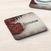 赤いパーソナライズされたフラワーオンライニング紙秋 コースター (左側)