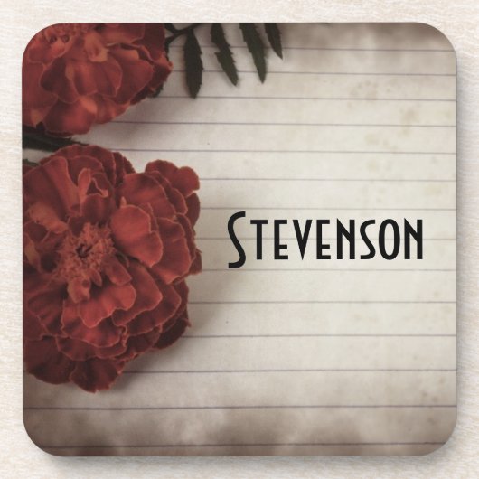 赤いパーソナライズされたフラワーオンライニング紙秋 コースター (正面)