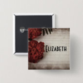 赤いパーソナライズされたフローラの色あせた紙 缶バッジ (正面&裏面)