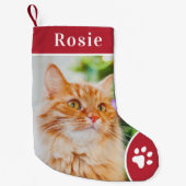 赤いパーソナライズされたペットフォトモノグラム名 スモールクリスマスストッキング (正面)