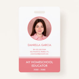 赤いパーソナライズされたホームスクール先生IDバッジ バッジ