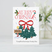 赤いパーソナライズされたリボンメリークリスマスカード サンキューカード (スタンド正面)