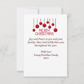 赤いパーソナライズされたリボンメリークリスマスカード サンキューカード (裏面)