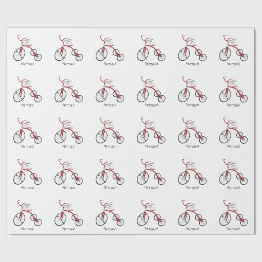 赤いパーソナライズされた三輪車の幼児キッズクリスマス ラッピングペーパー (フラット)