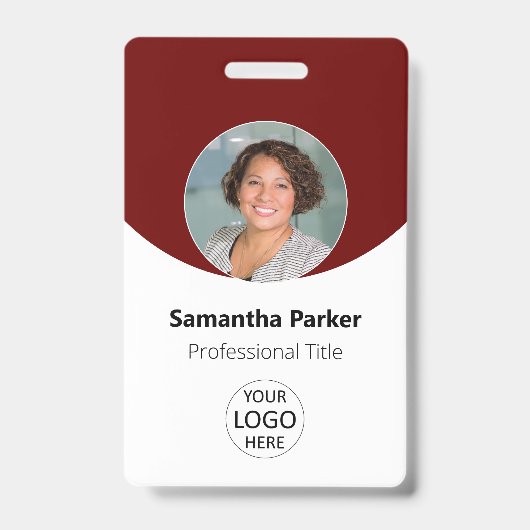 赤いパーソナライズされた写真、ロゴ、バーコード従業員 バッジ (正面)