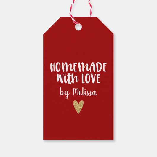 赤いパーソナライズされた手作り愛ハート ギフトタグ (裏面)