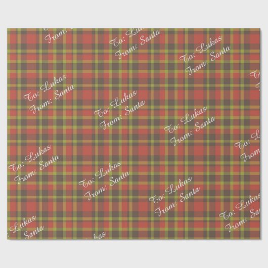 赤いパーソナライズされた格子戸キッズホリデーサンタギフト ラッピングペーパー (フラット)