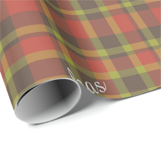 赤いパーソナライズされた格子戸キッズホリデーサンタギフト ラッピングペーパー (ロールコーナー)