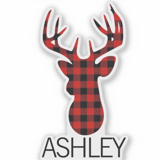 赤いパーソナライズされた格子模様の鹿のカトムネームLaptop シール (正面)