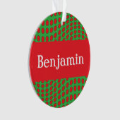 赤いパーソナライズされた水玉模様（名前） オーナメント (正面)