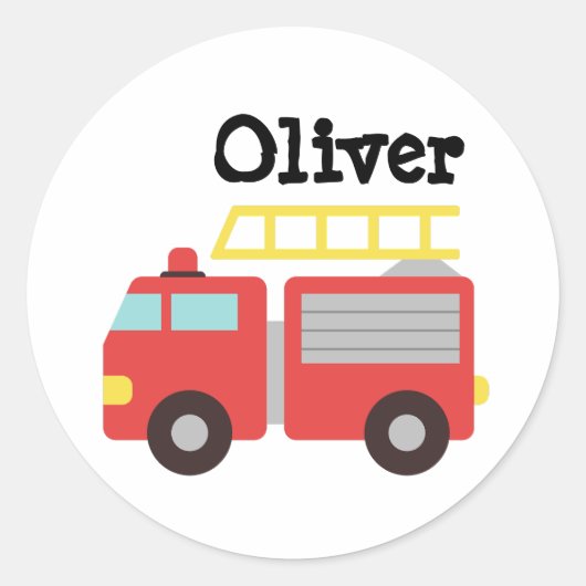 赤いパーソナライズされた消防車のウォーターボトルシール ラウンドシール (正面)