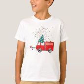 赤いパーソナライズされた消防車の誕生日パーティー Tシャツ (正面)
