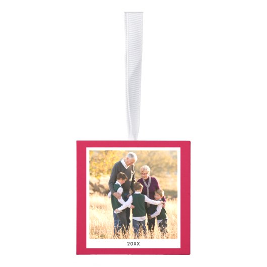 赤いパーソナライズされた祖父母のクリスマス写真 キューブオーナメント (右)