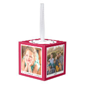 赤いパーソナライズされた祖父母のクリスマス写真 キューブオーナメント (裏面アングル)