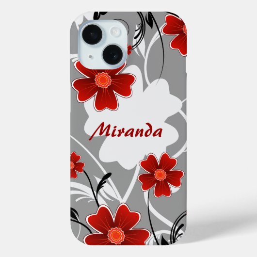 赤いパーソナライズされた花とシルエット Case-Mate iPhoneケース (裏面)