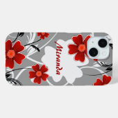 赤いパーソナライズされた花とシルエット Case-Mate iPhoneケース (裏面 (横))