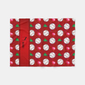 赤いパーソナライズされた野球の誕生日パターンの名前 フリースブランケット (正面(横))