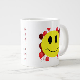 赤いパーソナライズされた風船でニヤニヤ顔 ジャンボコーヒーマグカップ