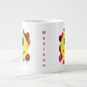 赤いパーソナライズされた風船でニヤニヤ顔 ジャンボコーヒーマグカップ (正面)