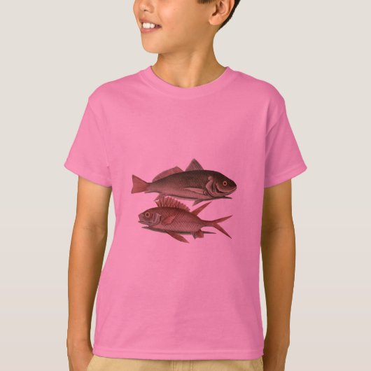 赤いパーチの釣り人アート Tシャツ (正面)