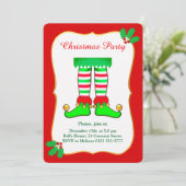 赤いパーティーのクリスマスエルフ招待状 招待状 (スタンド正面)