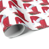 赤いパーティーカップとサンタハットとリボン ラッピングペーパー (ロールコーナー)