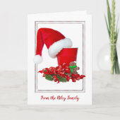 赤いパーティーカップのクリスマスサンタハット シーズンカード (正面)