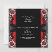 赤いパールの誕生日パーティー ブラック シルバー フォト 2 招待状 (裏面)