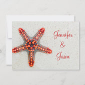 赤いヒトデのビーチの行先の結婚式招待状 招待状 (裏面)