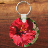 赤いヒビサスのキーチェーン キーホルダー (正面)