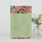 赤いヒマワリの水彩画のパーソナライズな静止した 便箋 (スタンド正面)