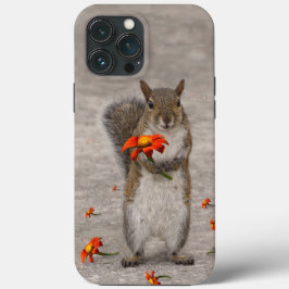 赤いヒマワリ・ティトニアを持つかわいい動物リス iPhone 13 PRO MAXケース