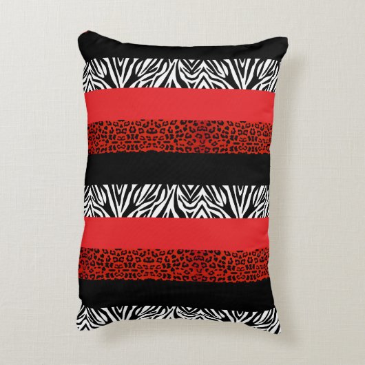 赤いヒョウおよびシマウマのカスタムのアニマルプリント アクセントクッション (裏面(縦))
