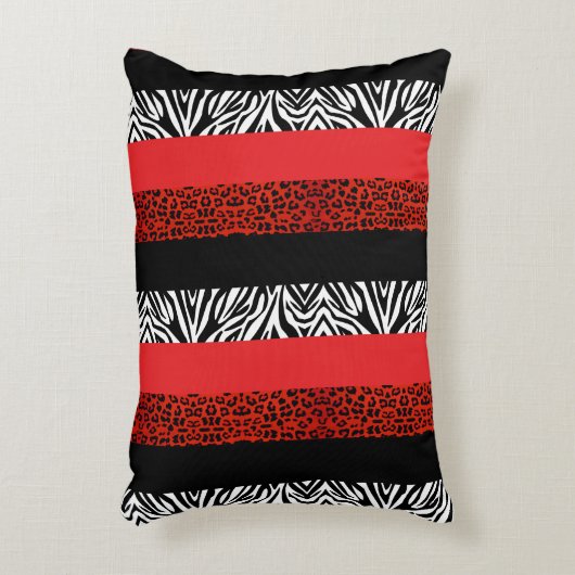 赤いヒョウおよびシマウマのカスタムのアニマルプリント アクセントクッション (正面(垂直))