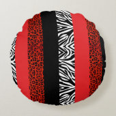 赤いヒョウおよびシマウマのカスタムのアニマルプリント ラウンドクッション (正面)