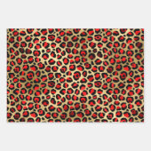 赤いヒョウ柄にゴールドのトロピカルリーフ ラッピングペーパーシート (正面3)