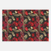 赤いヒョウ柄にゴールドのトロピカルリーフ ラッピングペーパーシート (正面2)