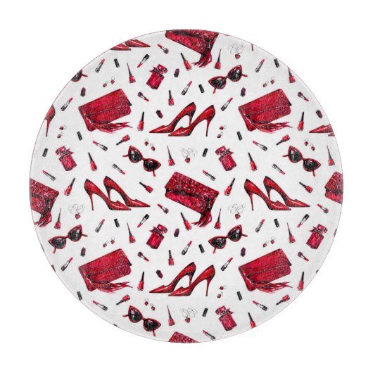 赤いヒール、ファッションアクセサリーパターン。 カッティングボード (正面)