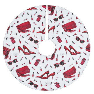 赤いヒール、ファッションアクセサリーパターン。 ブラッシュドポリエステルツリースカート