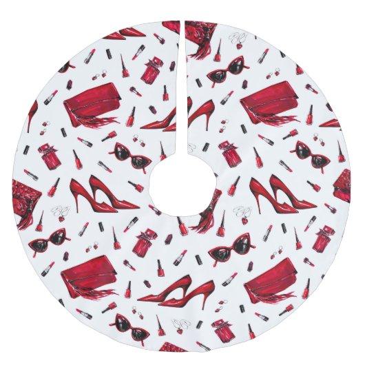 赤いヒール、ファッションアクセサリーパターン。 ブラッシュドポリエステルツリースカート (正面)