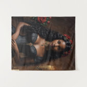 赤いビクトリアンバラのゴシック黒人女性 タペストリー (正面(横))