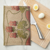 赤いビクトリアンフローラ キッチンタオル (四つ折り)