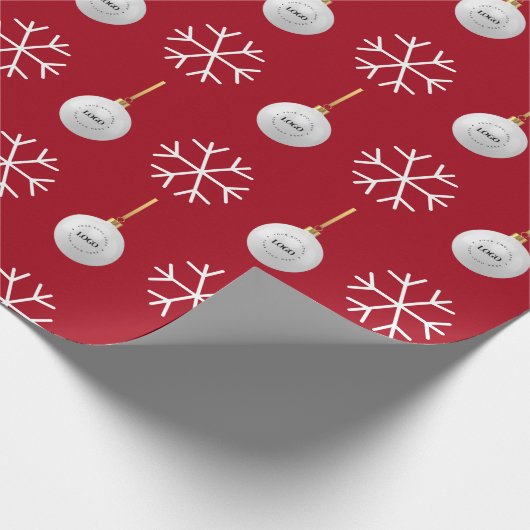 赤いビジネスロゴのオーナメントクリスマス会社 ラッピングペーパー (角)