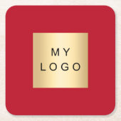 赤いビジネスロゴ スクエアペーパーコースター (正面)