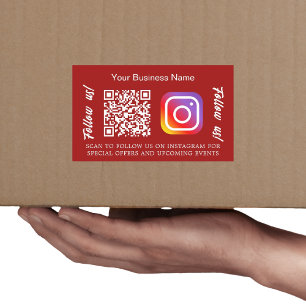 赤いビジネス名qrコードInstagram 長方形シール