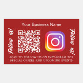 赤いビジネス名qrコードInstagram 長方形シール (正面)